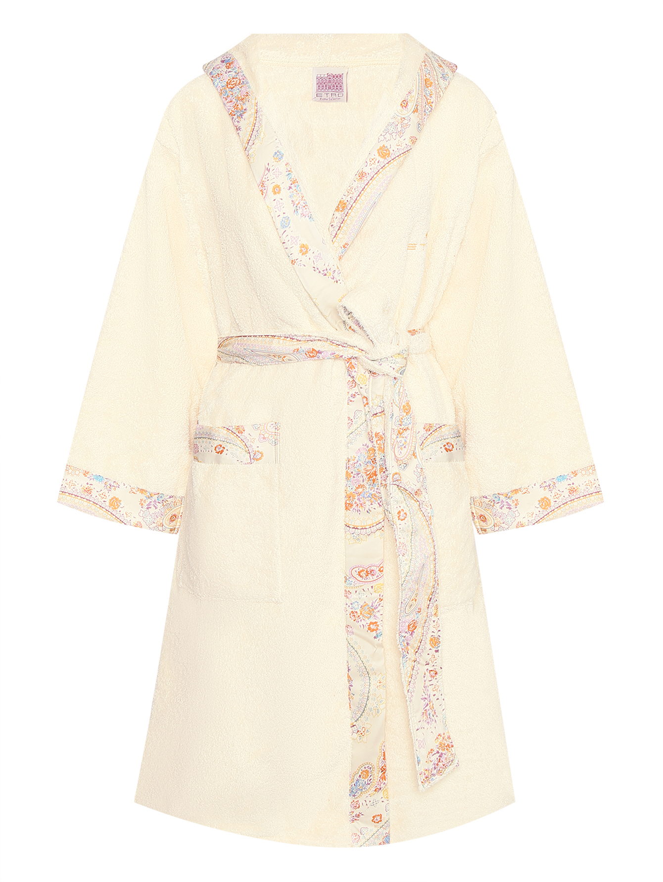 Удлиненный халат из хлопка с поясом и капюшоном - Общий вид