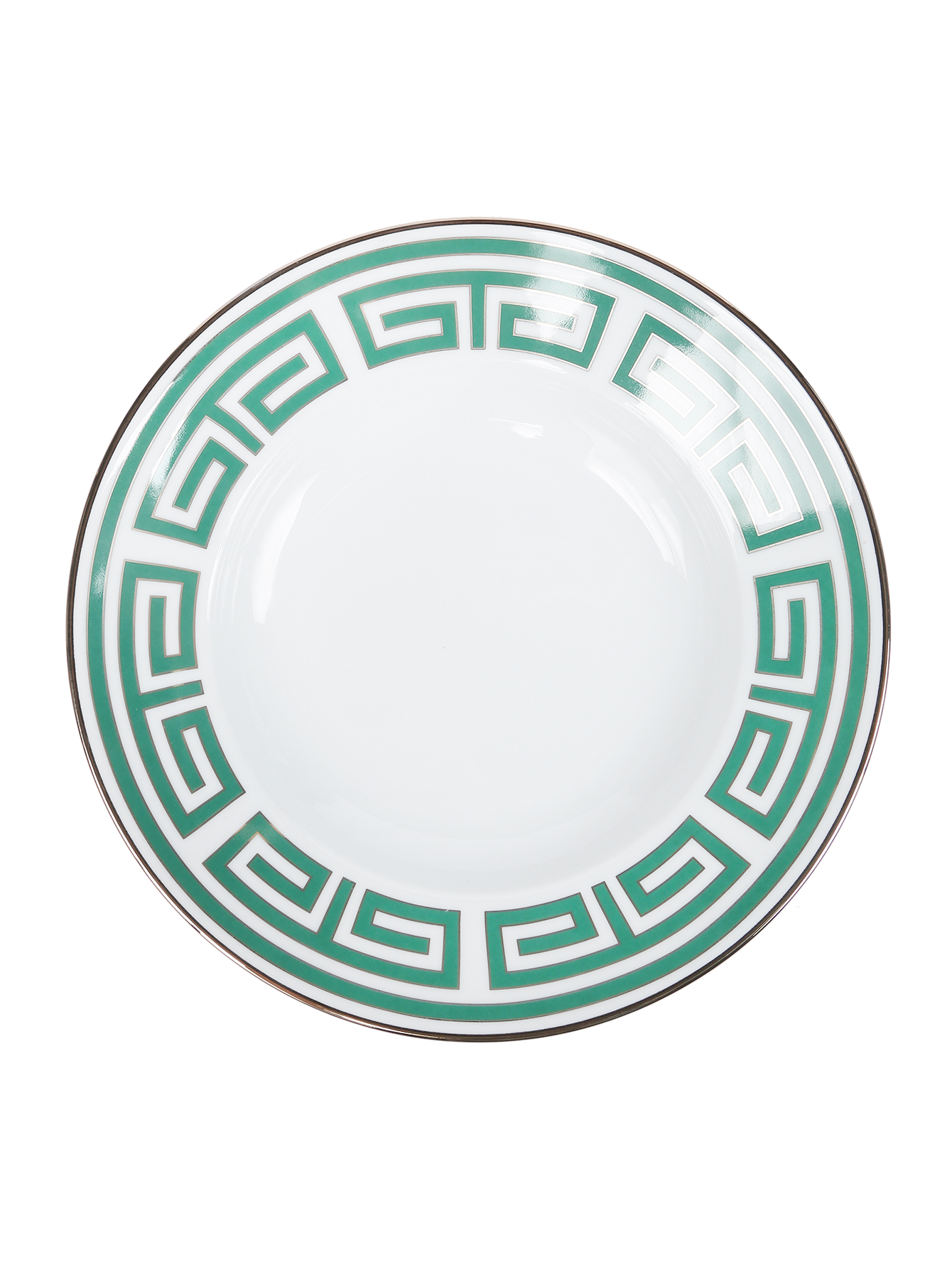 Тарелка суповая из фарфора с орнаментом и серебряной каймой - Общий вид