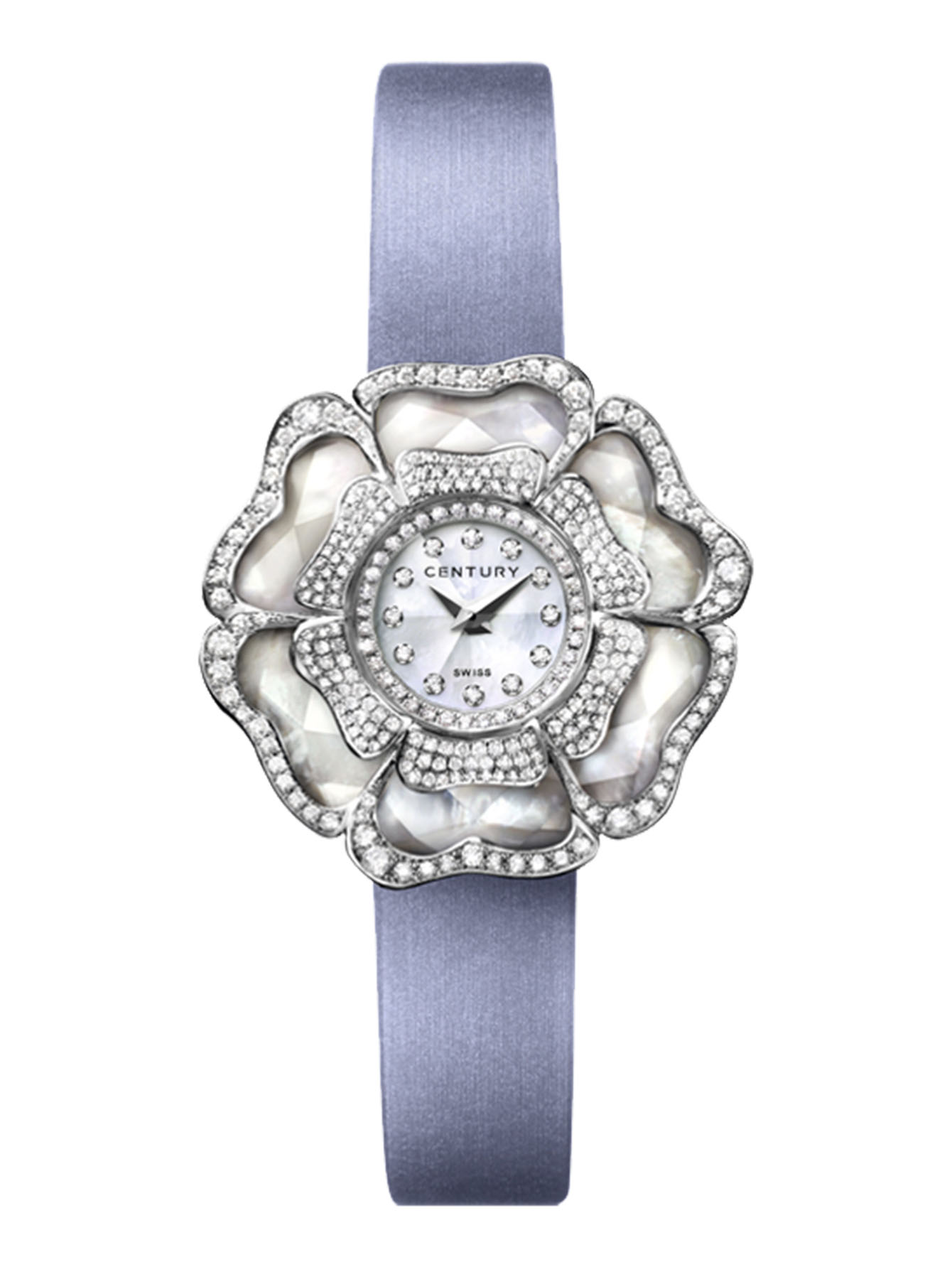 Часы в сапфировом корпусе на сатиновом ремне - Общий вид