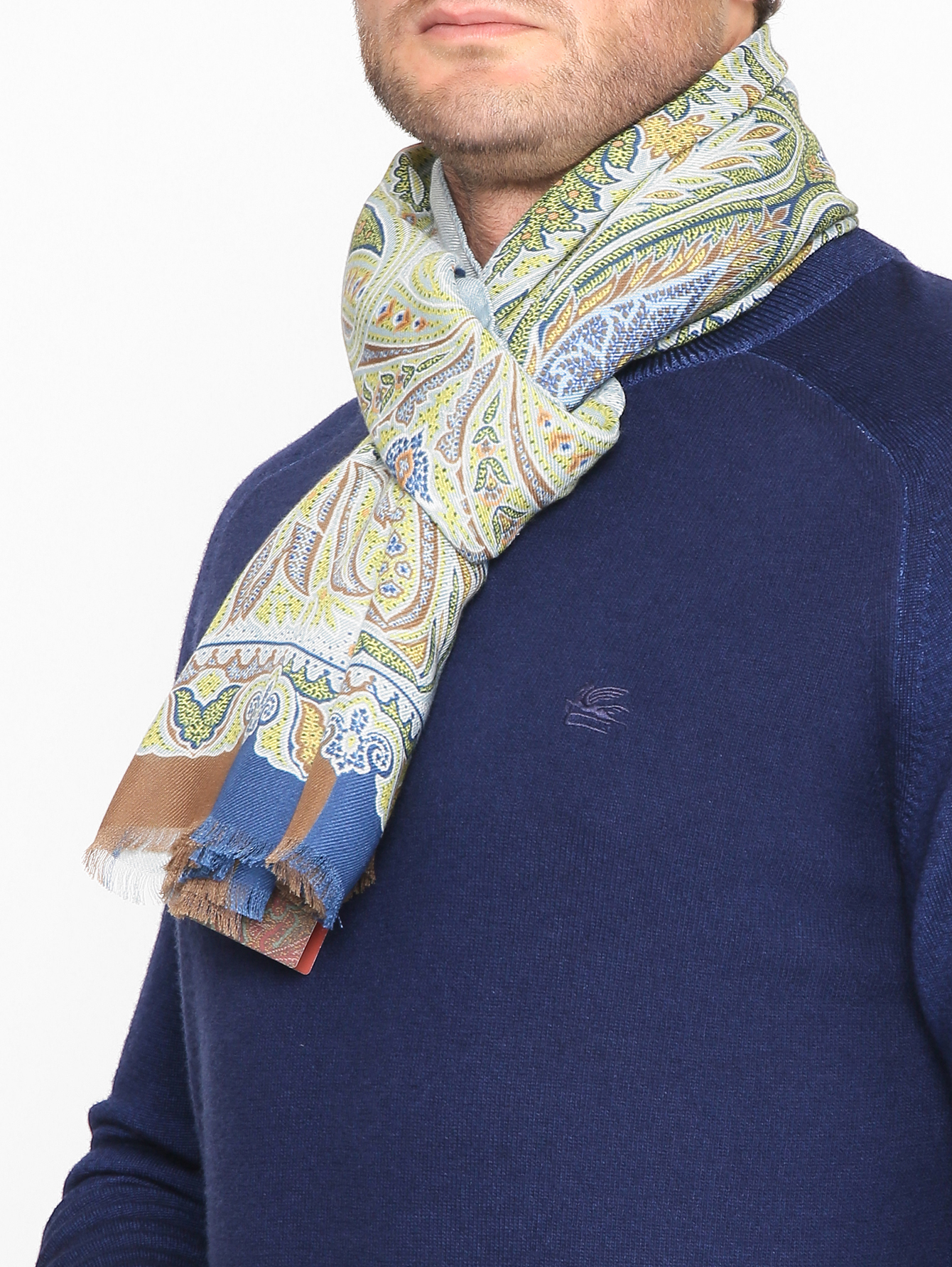 Шарф из шерсти и шелка с узором - МодельОбщийВид