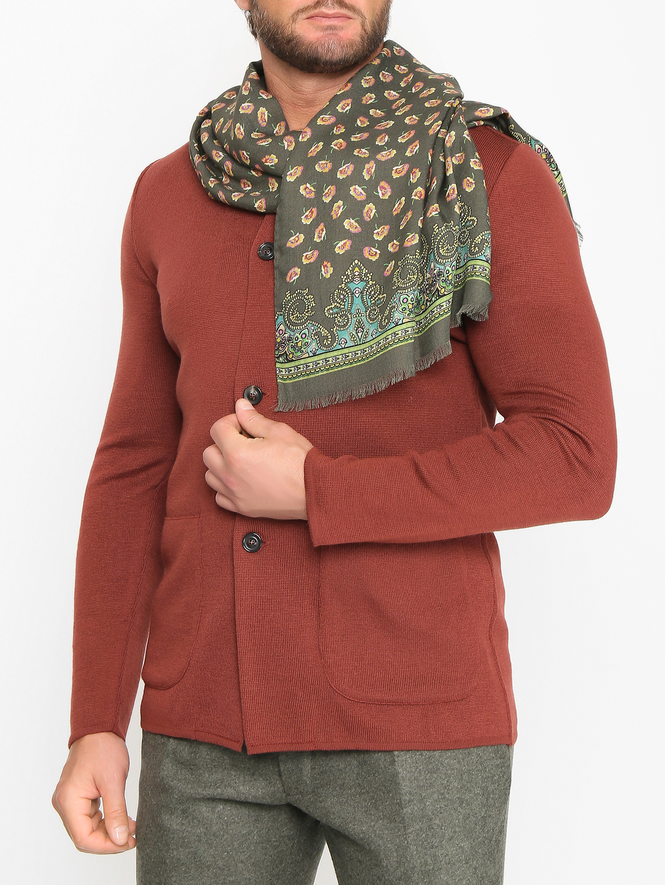 Шарф из шерсти и шелка с узором - МодельОбщийВид