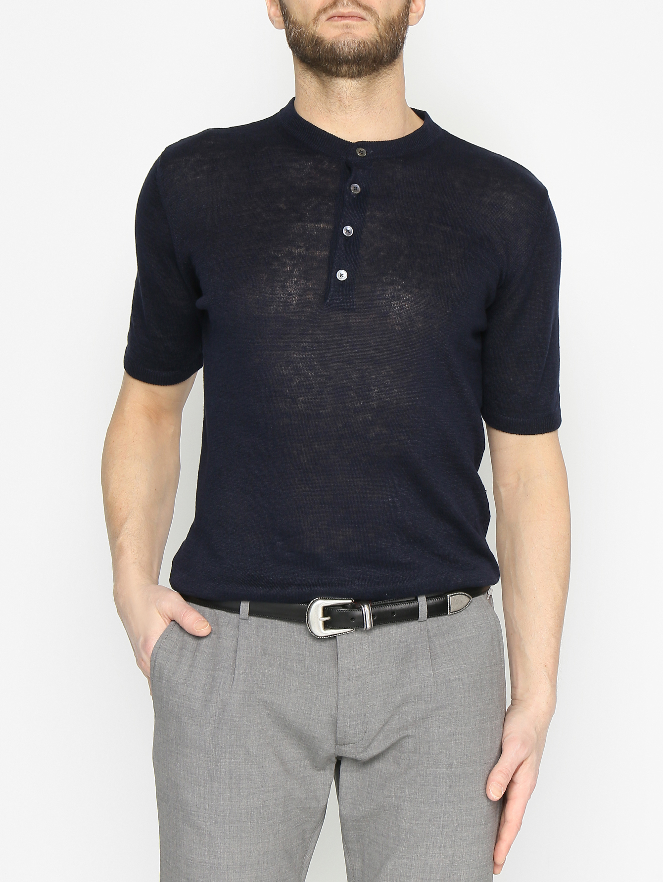 Ремень из кожи с металлической пряжкой - МодельОбщийВид