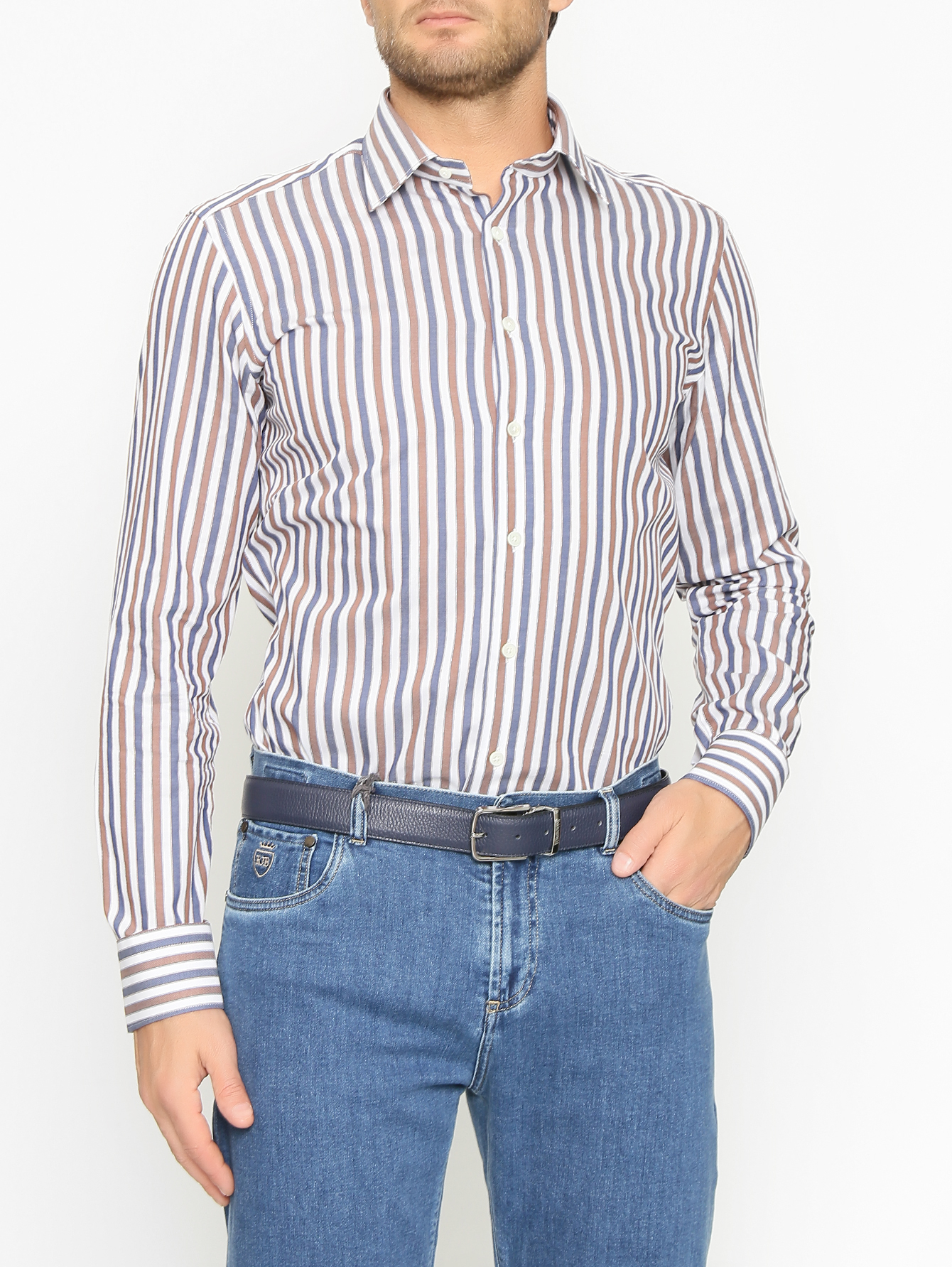 Ремень из кожи с металлической пряжкой - МодельОбщийВид