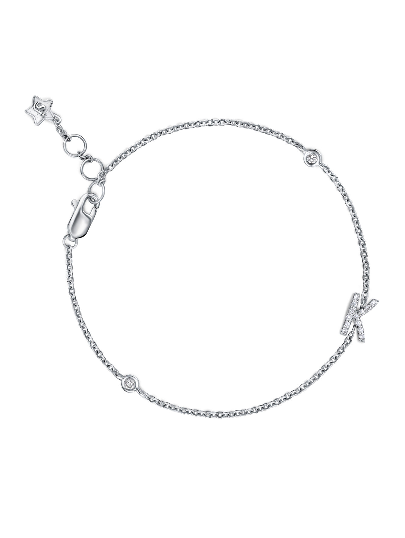 Браслет с буквой "К" из белого золота - Общий вид