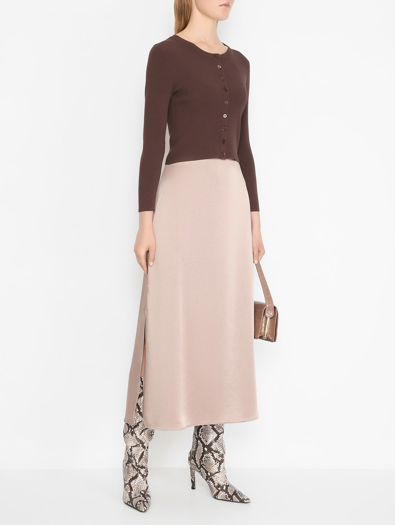 Атласная юбка-миди с разрезом Weekend Max Mara коричневая (780249 ...