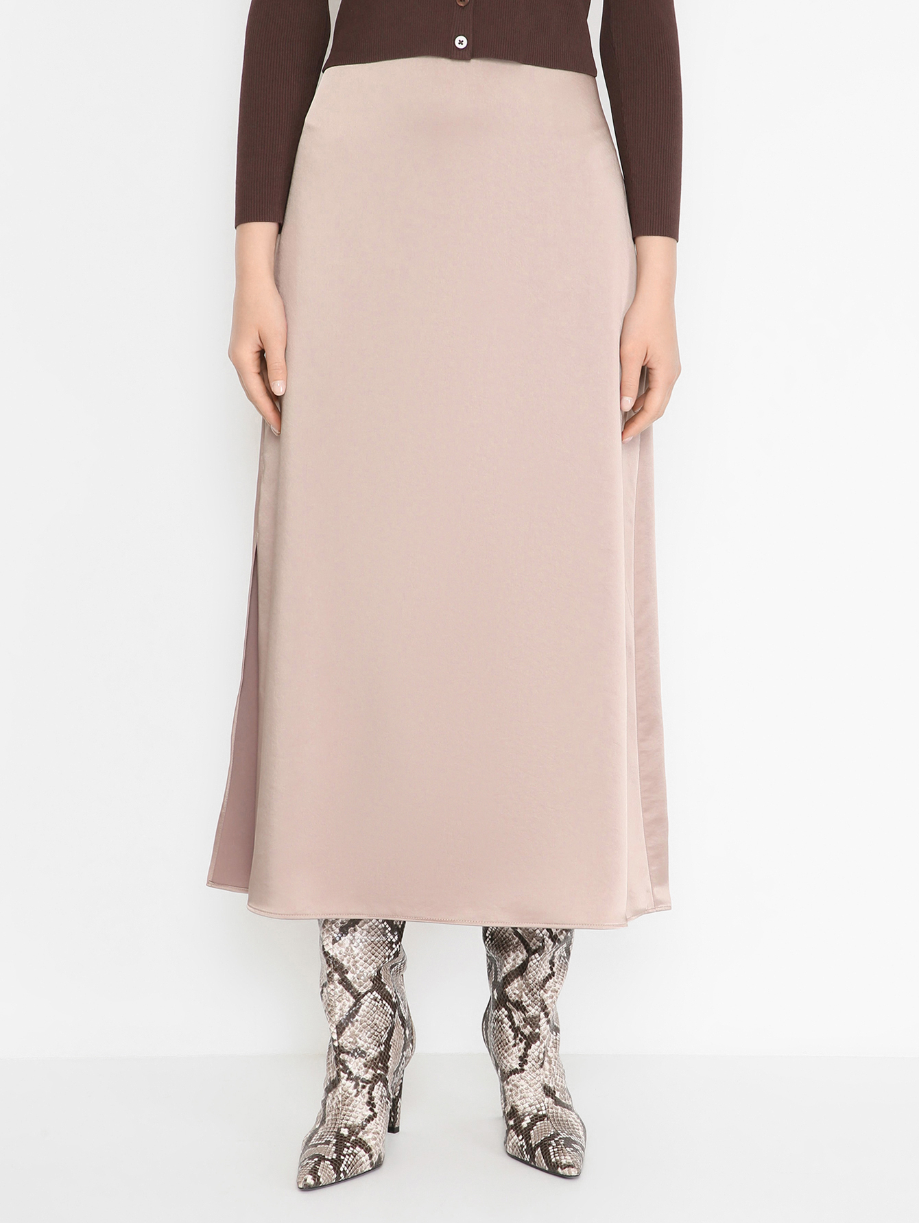 Атласная юбка-миди с разрезом Weekend Max Mara коричневая (780249 ...